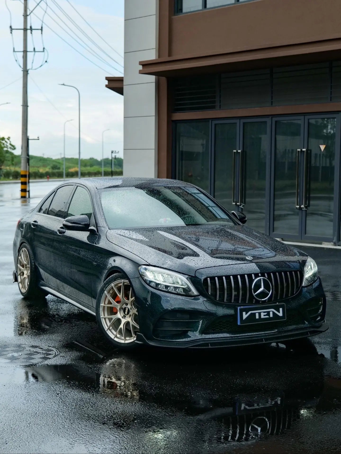 MERCEDES BENZ C CLASS W205 SEDAN GLOSS BLACK PP FRONT LIP - VTEN EUROPE