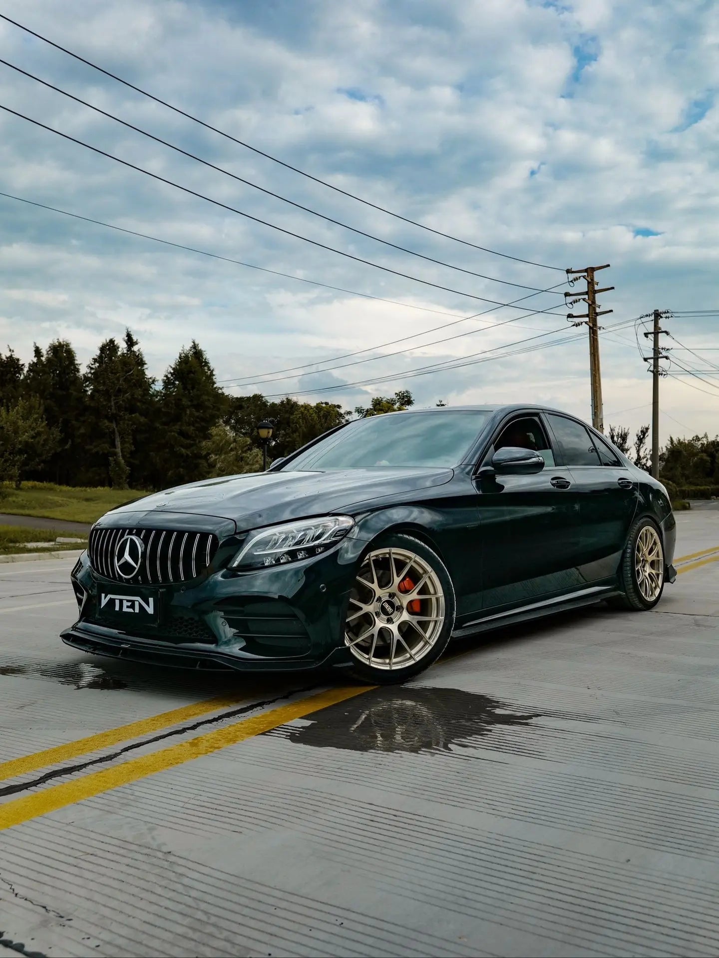 MERCEDES BENZ C CLASS W205 SEDAN GLOSS BLACK PP FRONT LIP - VTEN EUROPE