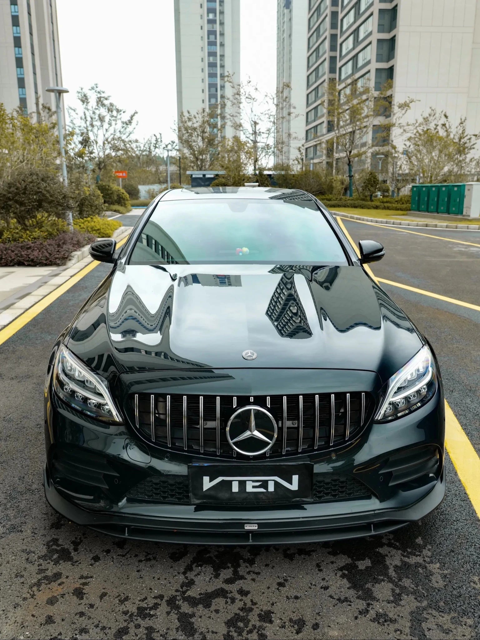 MERCEDES BENZ C CLASS W205 SEDAN GLOSS BLACK PP FRONT LIP - VTEN EUROPE