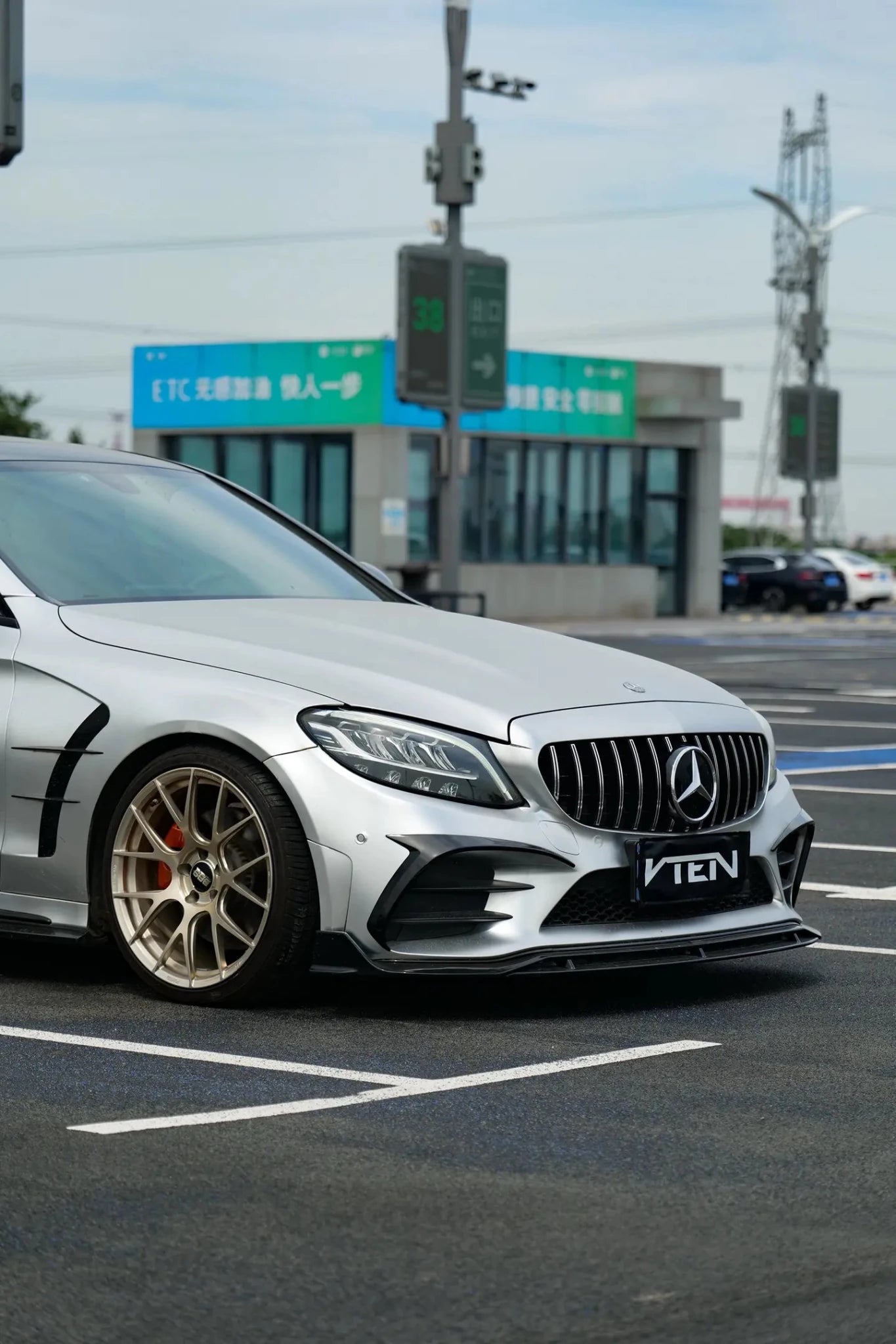 MERCEDES BENZ C CLASS W205 SEDAN GLOSS BLACK PP FRONT LIP - VTEN EUROPE